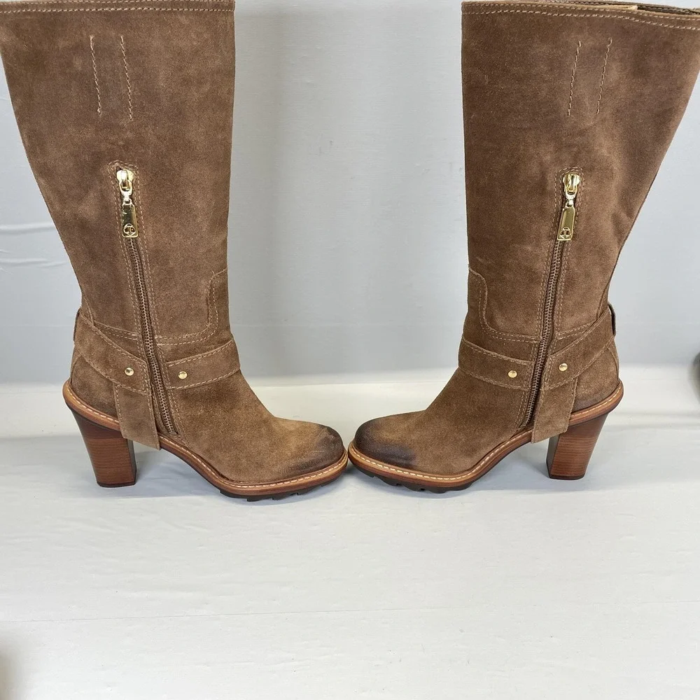 Talbots Harness Boots Womens Size 6 Brown Suede Knee High Riding Side Zip Shoes